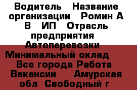 Водитель › Название организации ­ Ромин А.В., ИП › Отрасль предприятия ­ Автоперевозки › Минимальный оклад ­ 1 - Все города Работа » Вакансии   . Амурская обл.,Свободный г.